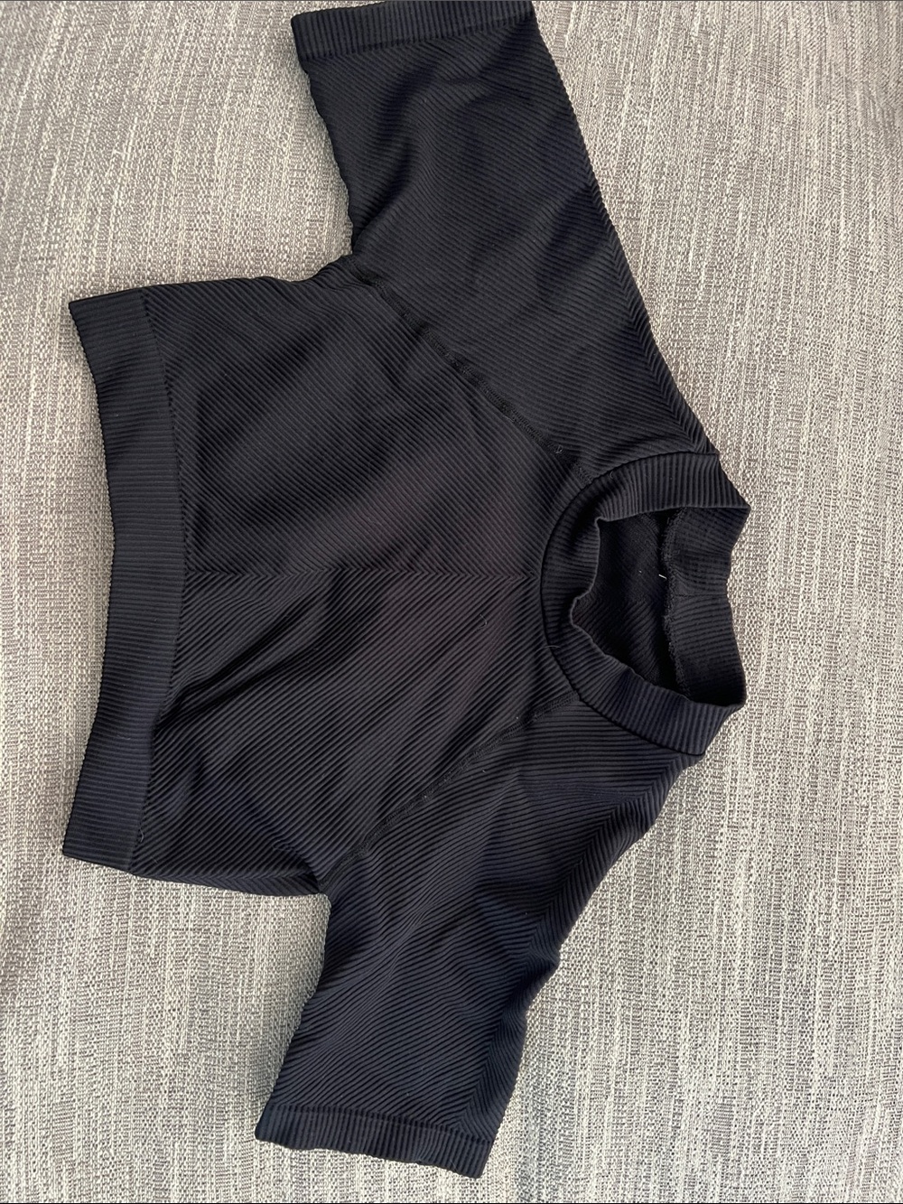 Fabletics Black Ribbed Short-Sleeve Crop Top